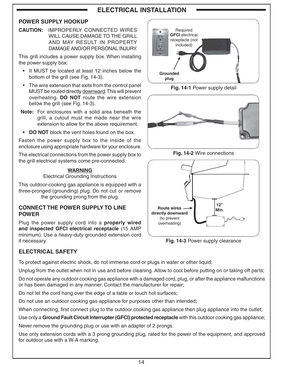 Electrical installation | Fire Magic Aurora Built-In Combo Grill A830i User Manual | Page 14 / 34