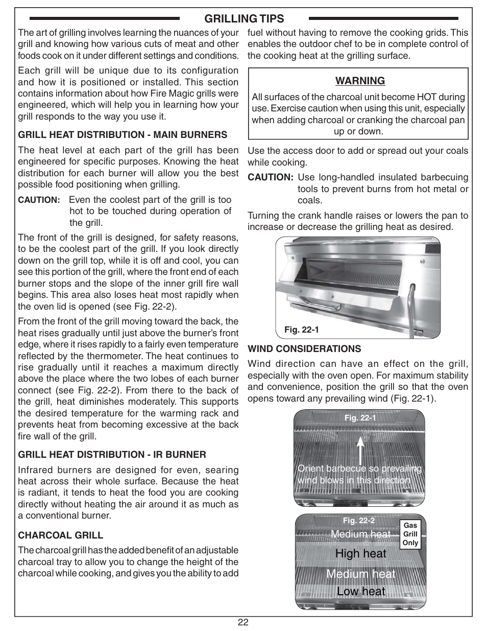 Medium heat, High heat low heat | Fire Magic Aurora Built-In Combo Grill A830i User Manual | Page 22 / 34