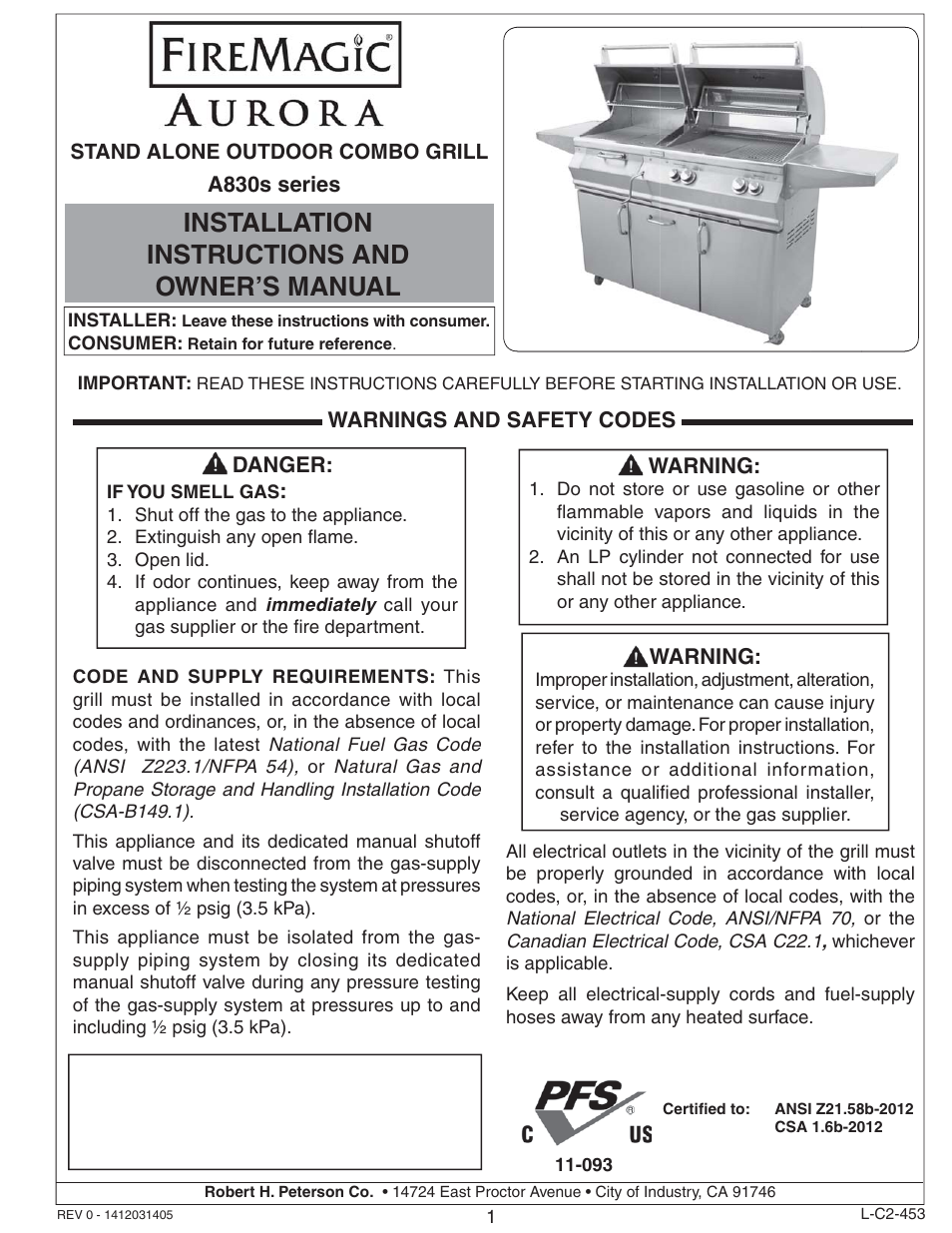 Fire Magic Aurora Stand Alone Combo Grill A830s User Manual | 34 pages