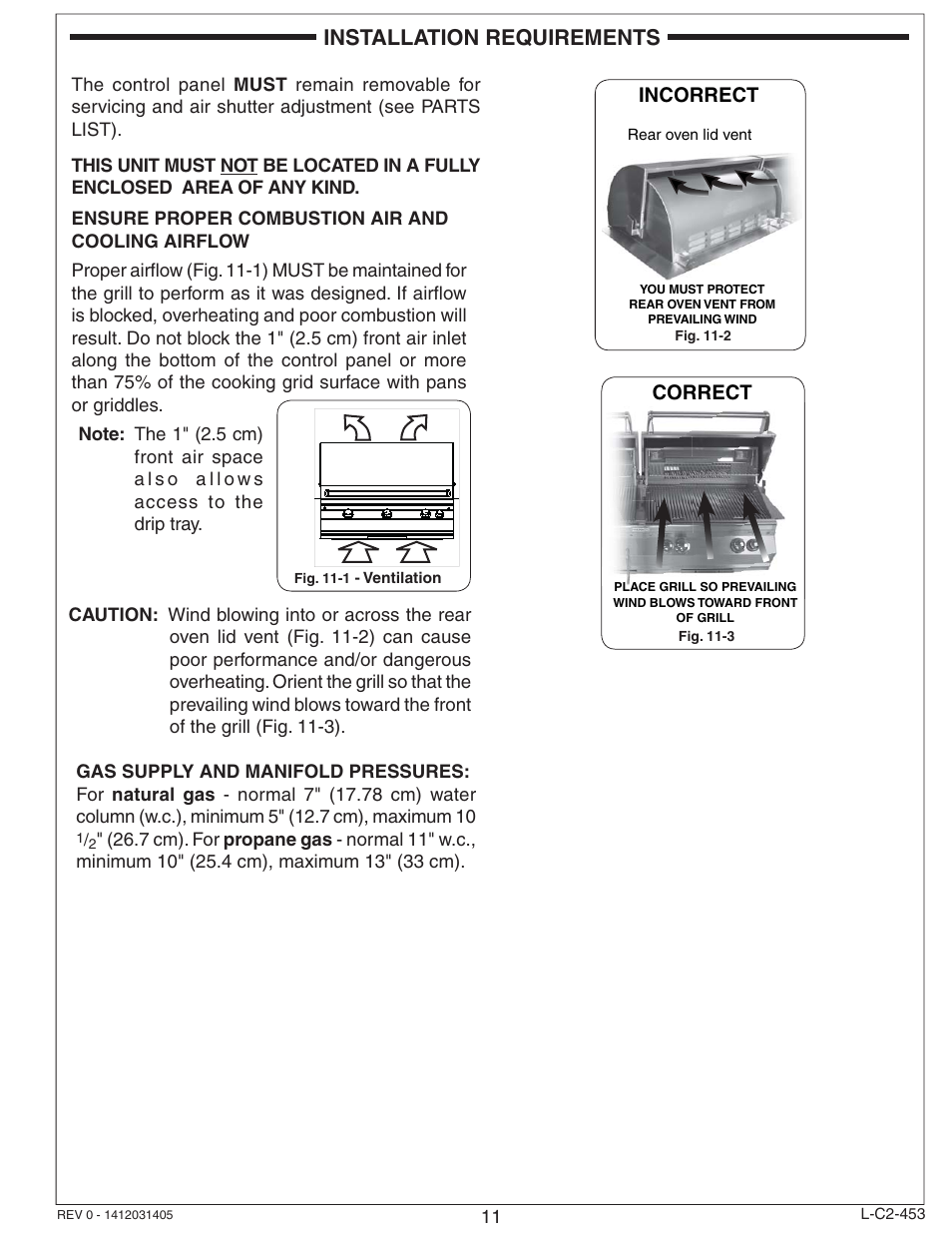 Installation requirements, Correct, Incorrect | Fire Magic Aurora Stand Alone Combo Grill A830s User Manual | Page 11 / 34