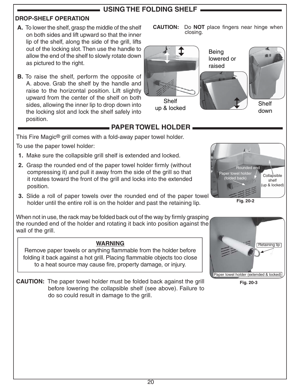 Using the folding shelf paper towel holder, 20 this fire magic | Fire Magic Aurora Stand Alone Combo Grill A830s User Manual | Page 20 / 34