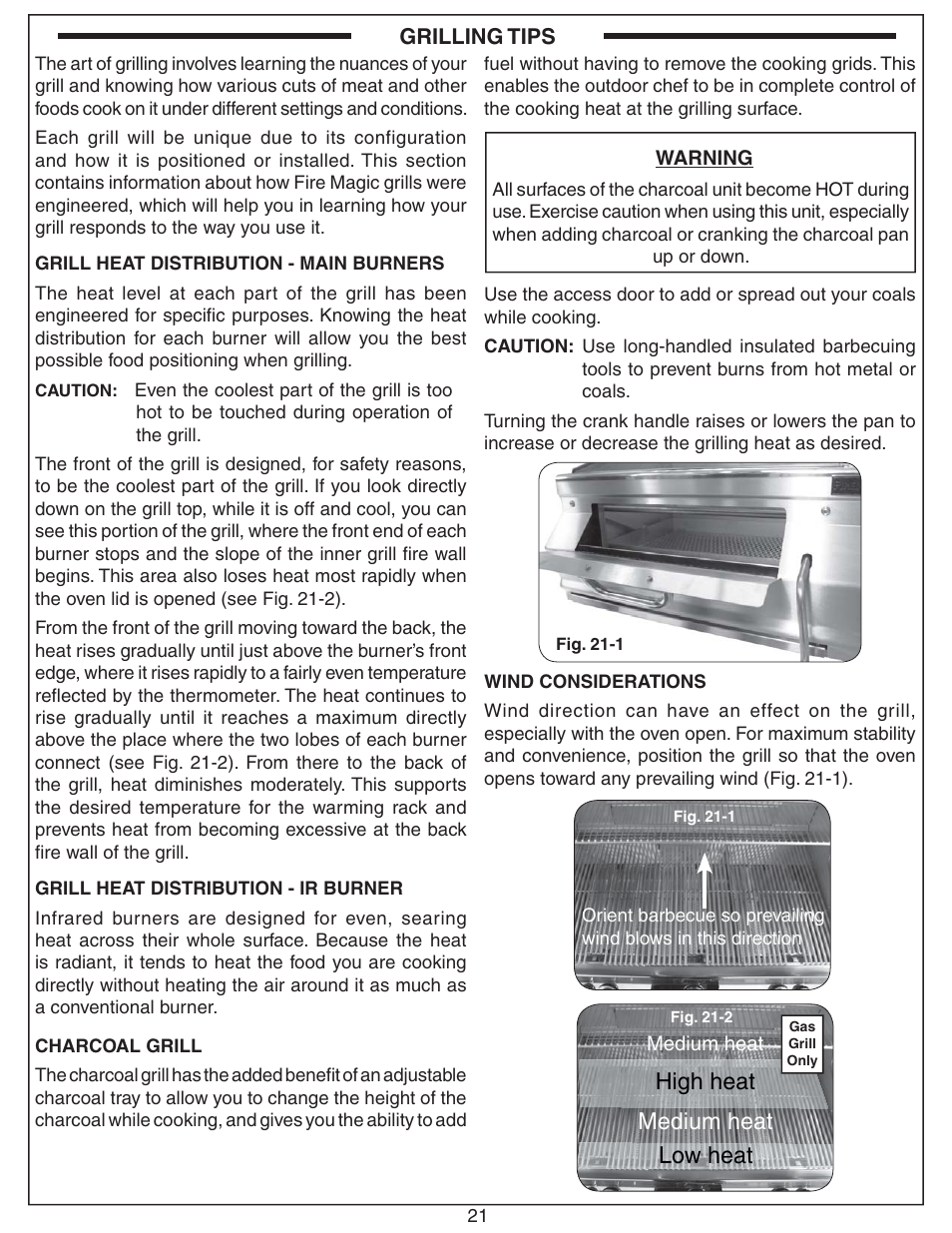 Medium heat, High heat low heat | Fire Magic Aurora Stand Alone Combo Grill A830s User Manual | Page 21 / 34