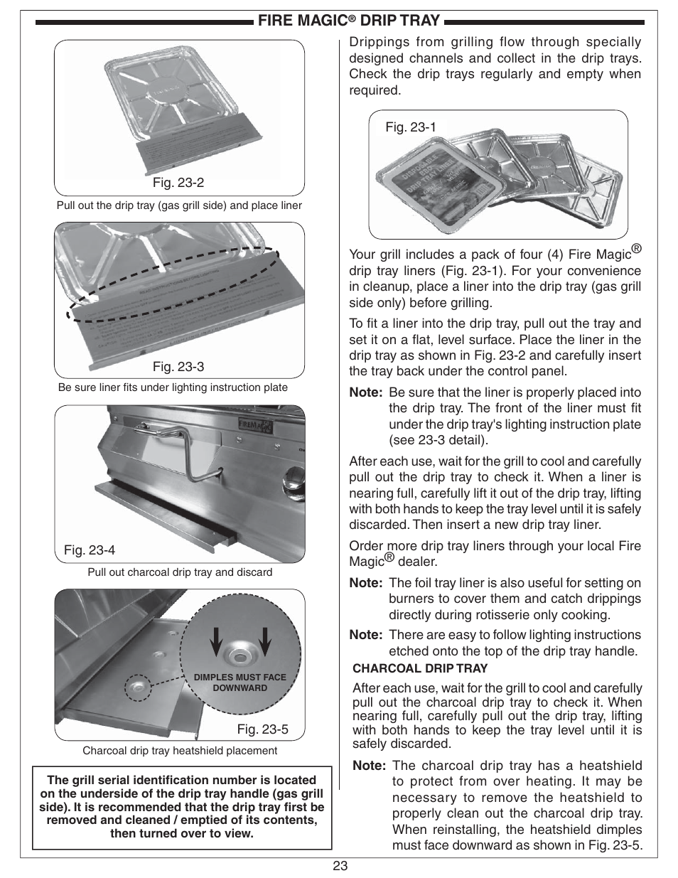Fire magic, Drip tray | Fire Magic Aurora Stand Alone Combo Grill A830s User Manual | Page 23 / 34