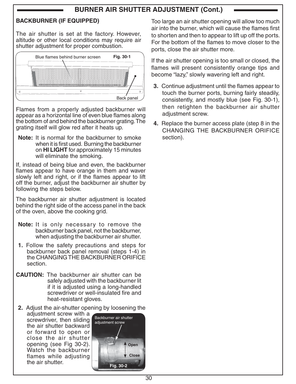 Burner air shutter adjustment (cont.) | Fire Magic Aurora Stand Alone Combo Grill A830s User Manual | Page 30 / 34