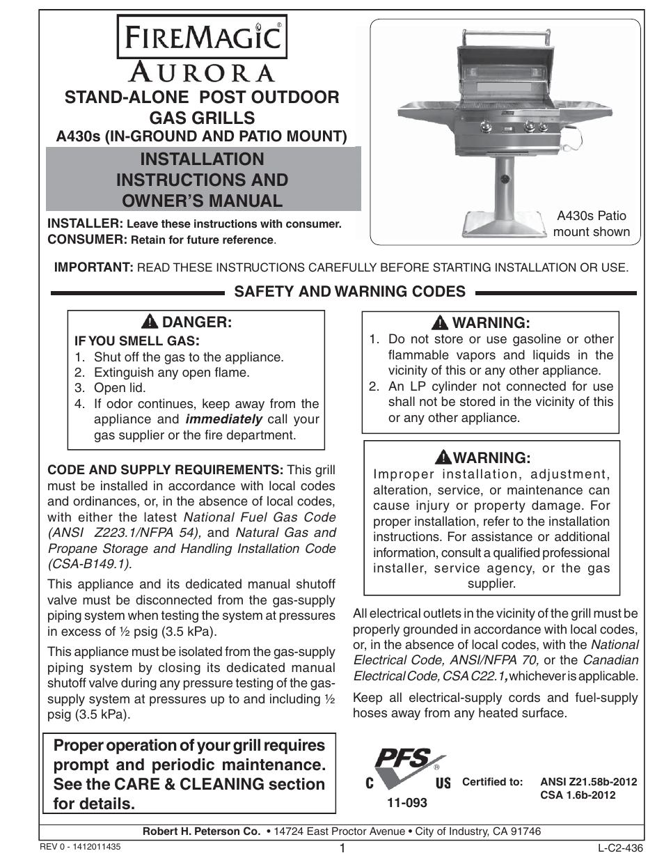 Fire Magic Aurora Combined Stand-alone Post A430s User Manual | 38 pages