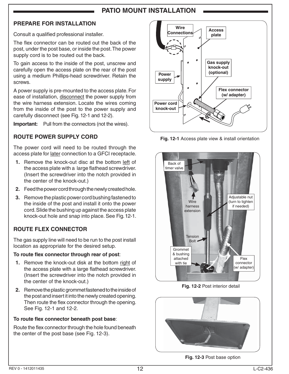 Patio mount installation | Fire Magic Aurora Combined Stand-alone Post A430s User Manual | Page 12 / 38