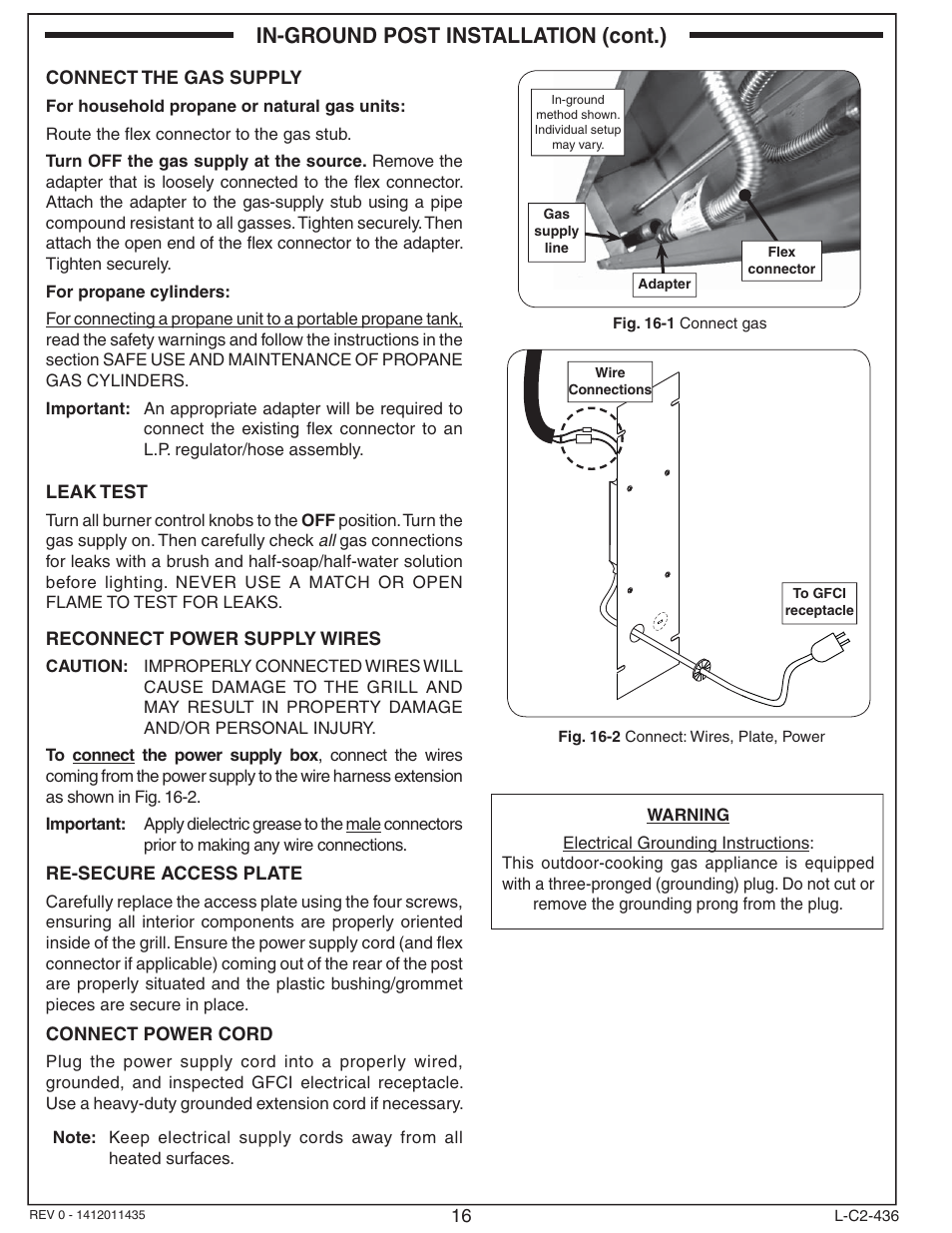 In-ground post installation (cont.) | Fire Magic Aurora Combined Stand-alone Post A430s User Manual | Page 16 / 38