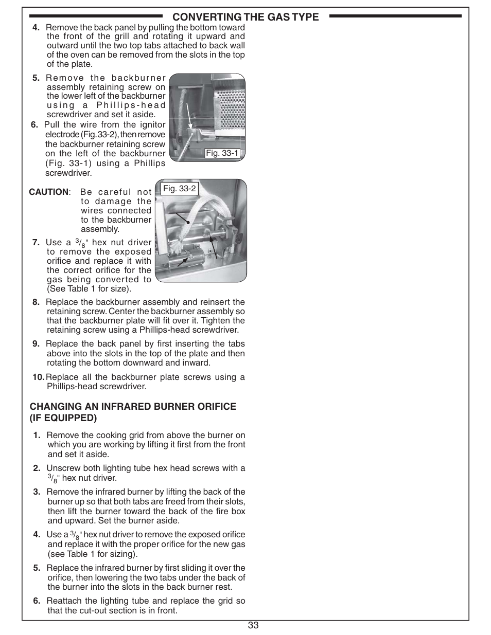 Converting the gas type | Fire Magic Aurora Combined Stand-alone Post A430s User Manual | Page 33 / 38