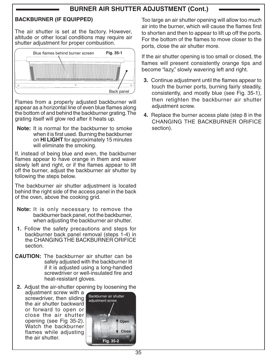 Burner air shutter adjustment (cont.) | Fire Magic Aurora Combined Stand-alone Post A430s User Manual | Page 35 / 38
