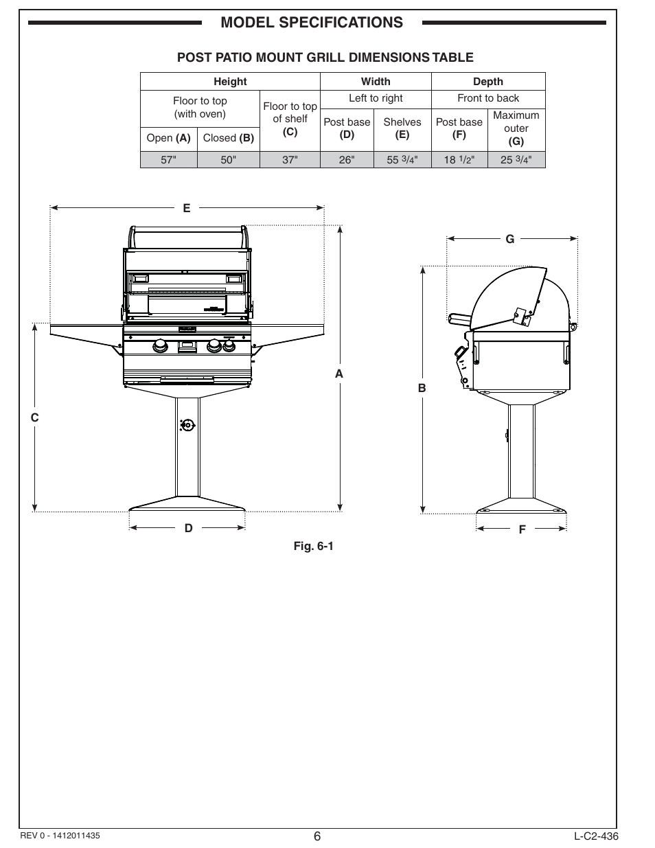 Model specifications | Fire Magic Aurora Combined Stand-alone Post A430s User Manual | Page 6 / 38