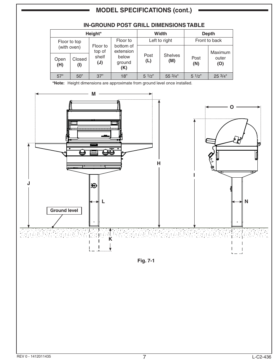 Model specifications (cont.) | Fire Magic Aurora Combined Stand-alone Post A430s User Manual | Page 7 / 38