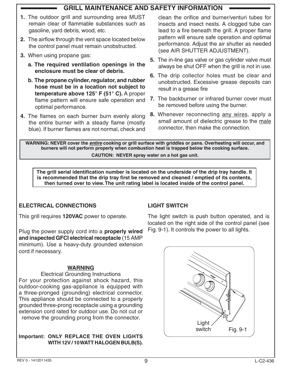 Grill maintenance and safety information | Fire Magic Aurora Combined Stand-alone Post A430s User Manual | Page 9 / 38