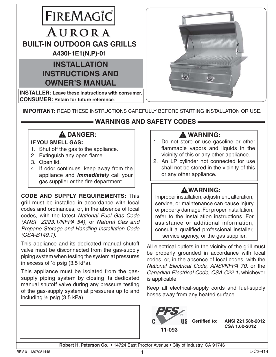 Fire Magic Aurora Multi-Housing Built-In Grill A430i-1E1(N,P)-01 User Manual | 22 pages