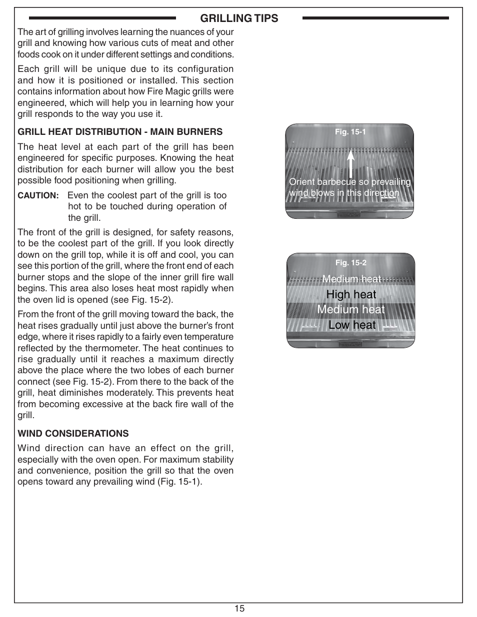 Medium heat, High heat low heat | Fire Magic Aurora Multi-Housing Built-In Grill A430i-1E1(N,P)-01 User Manual | Page 15 / 22