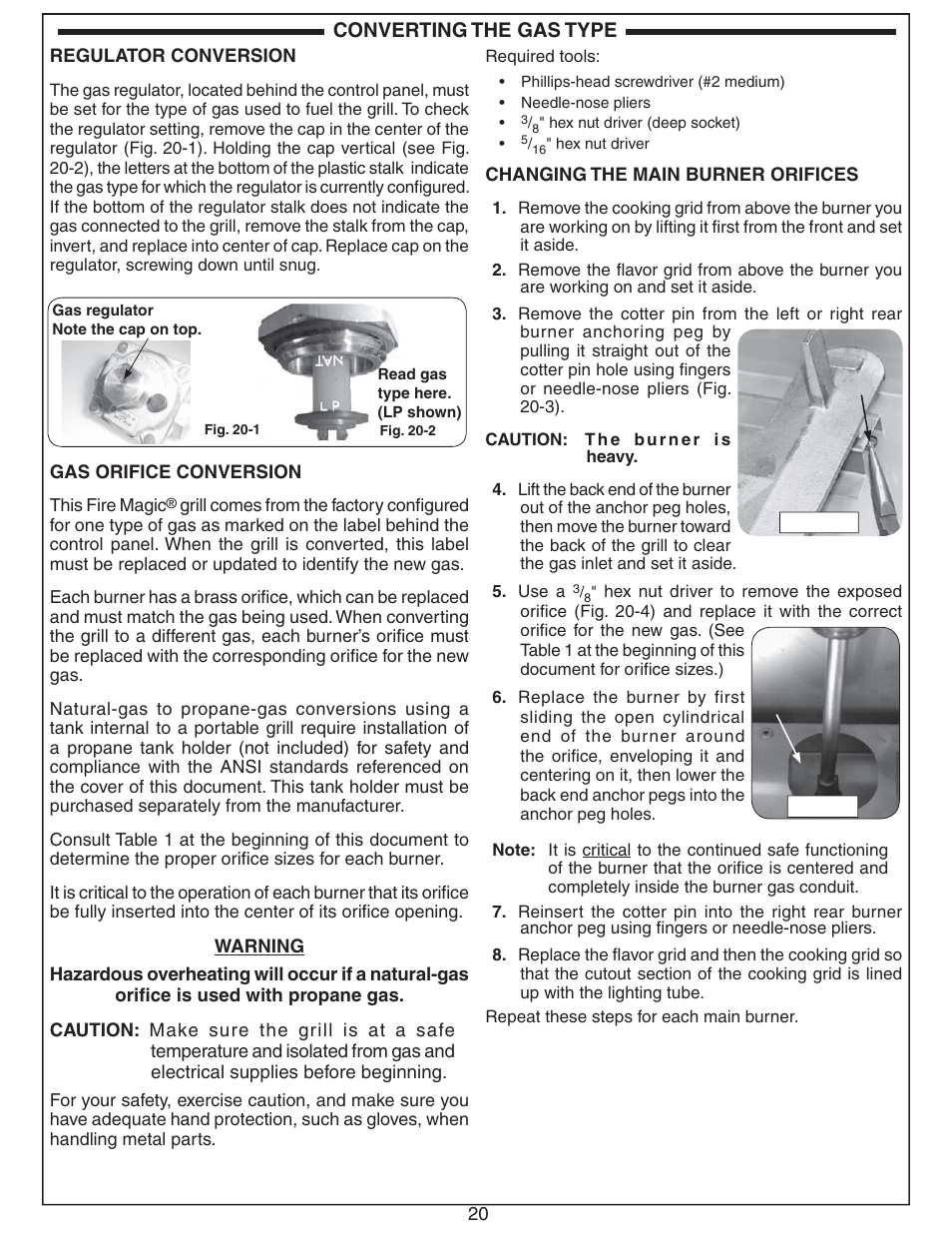 Converting the gas type | Fire Magic Aurora Multi-Housing Built-In Grill A430i-1E1(N,P)-01 User Manual | Page 20 / 22