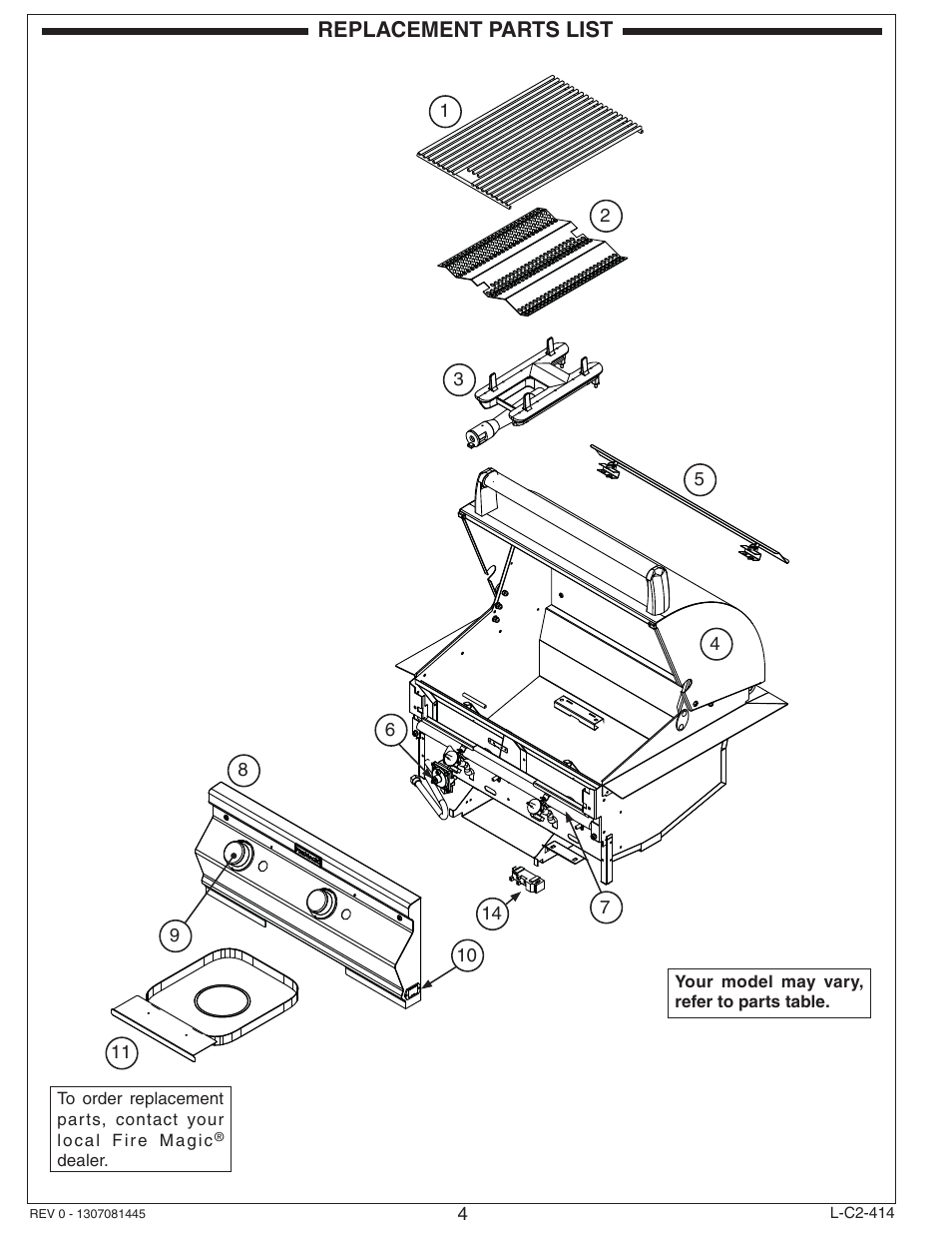 Replacement parts list | Fire Magic Aurora Multi-Housing Built-In Grill A430i-1E1(N,P)-01 User Manual | Page 4 / 22