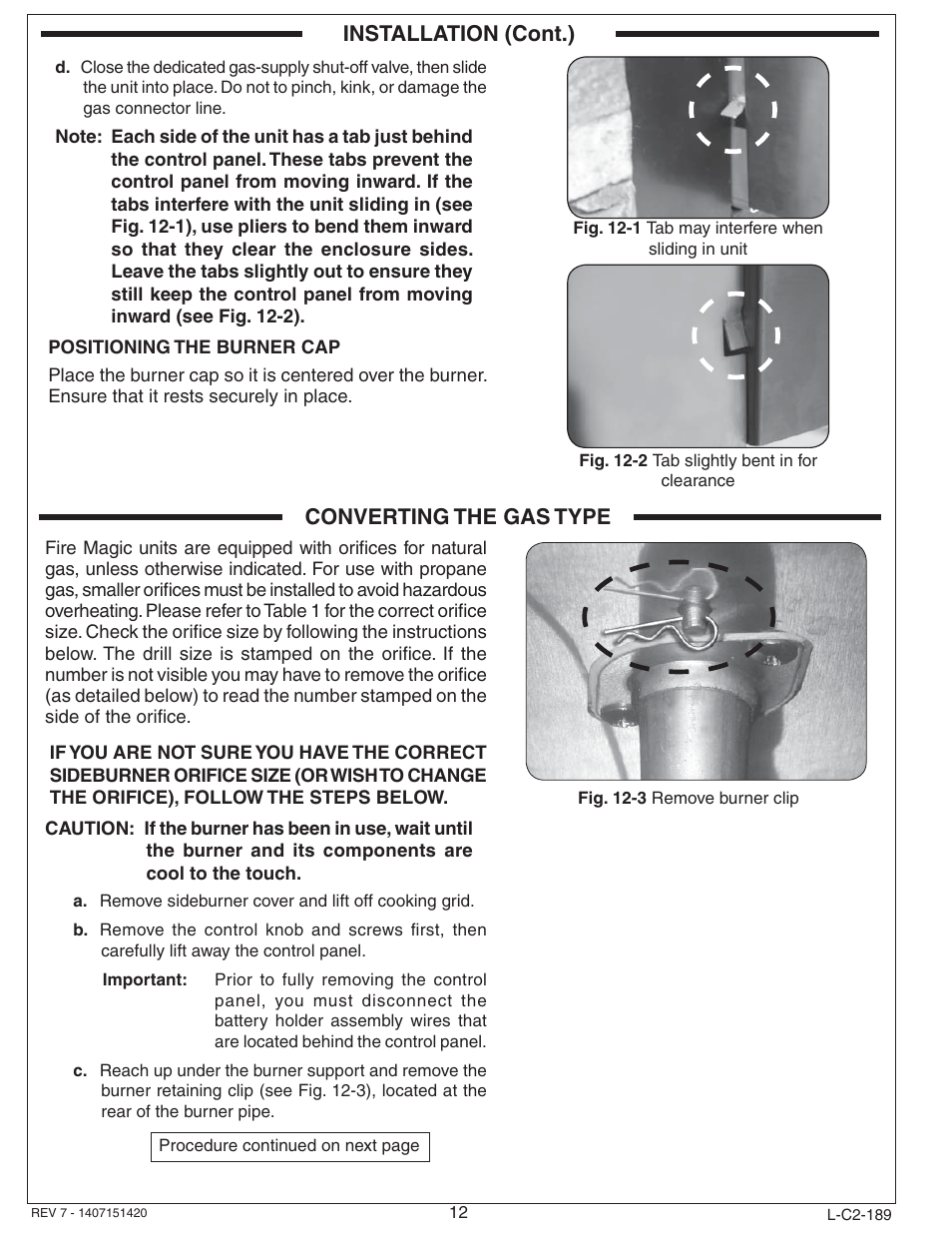 Converting the gas type installation (cont.) | Fire Magic Aurora Single Sideburner Slide-in 3279 Series User Manual | Page 12 / 22