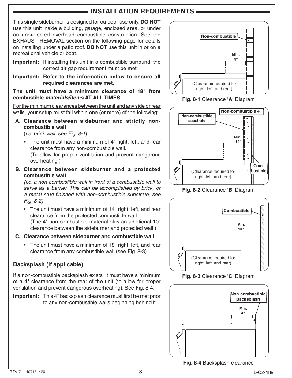 Installation requirements | Fire Magic Aurora Single Sideburner Slide-in 3279 Series User Manual | Page 8 / 22