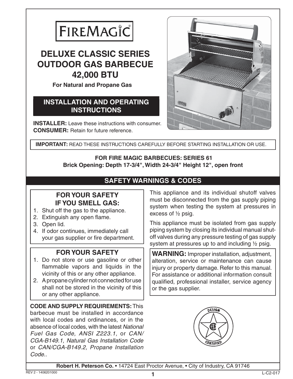 Fire Magic Deluxe Classic Series 42,000 BTU User Manual | 10 pages