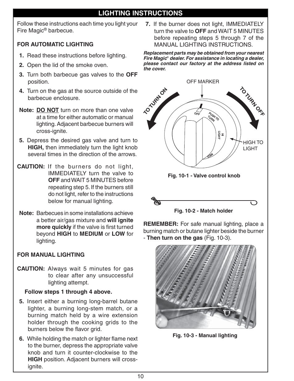 Lighting instructions | Fire Magic Deluxe Drop In User Manual | Page 10 / 14