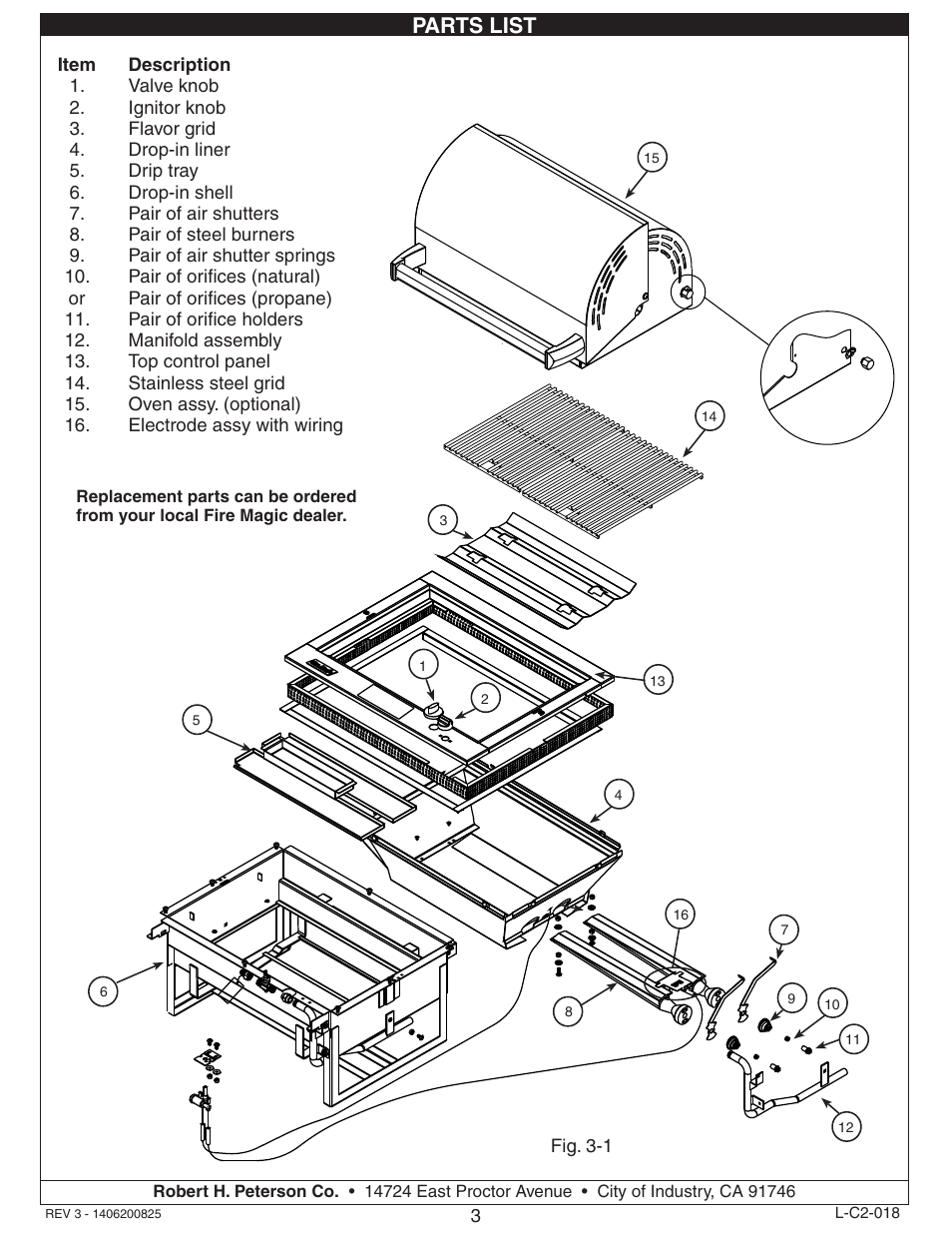 Parts list | Fire Magic Deluxe Drop In User Manual | Page 3 / 14