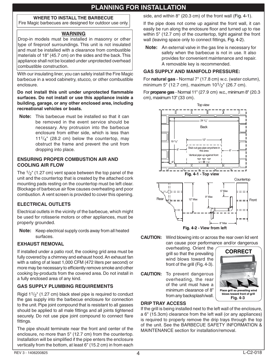 Planning for installation, Correct, Warning | Fire Magic Deluxe Drop In User Manual | Page 4 / 14