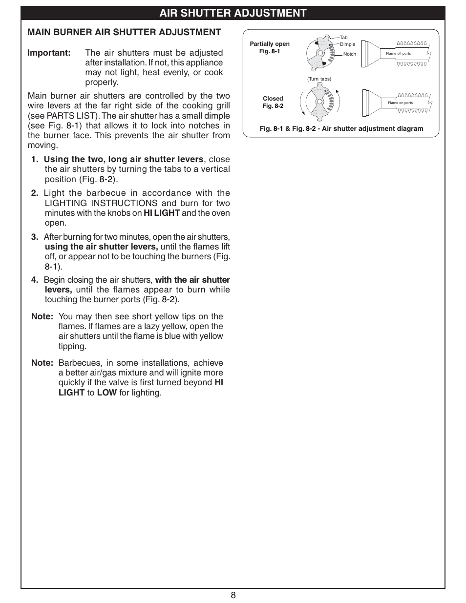 Air shutter adjustment, Warning | Fire Magic Deluxe Drop In User Manual | Page 8 / 14