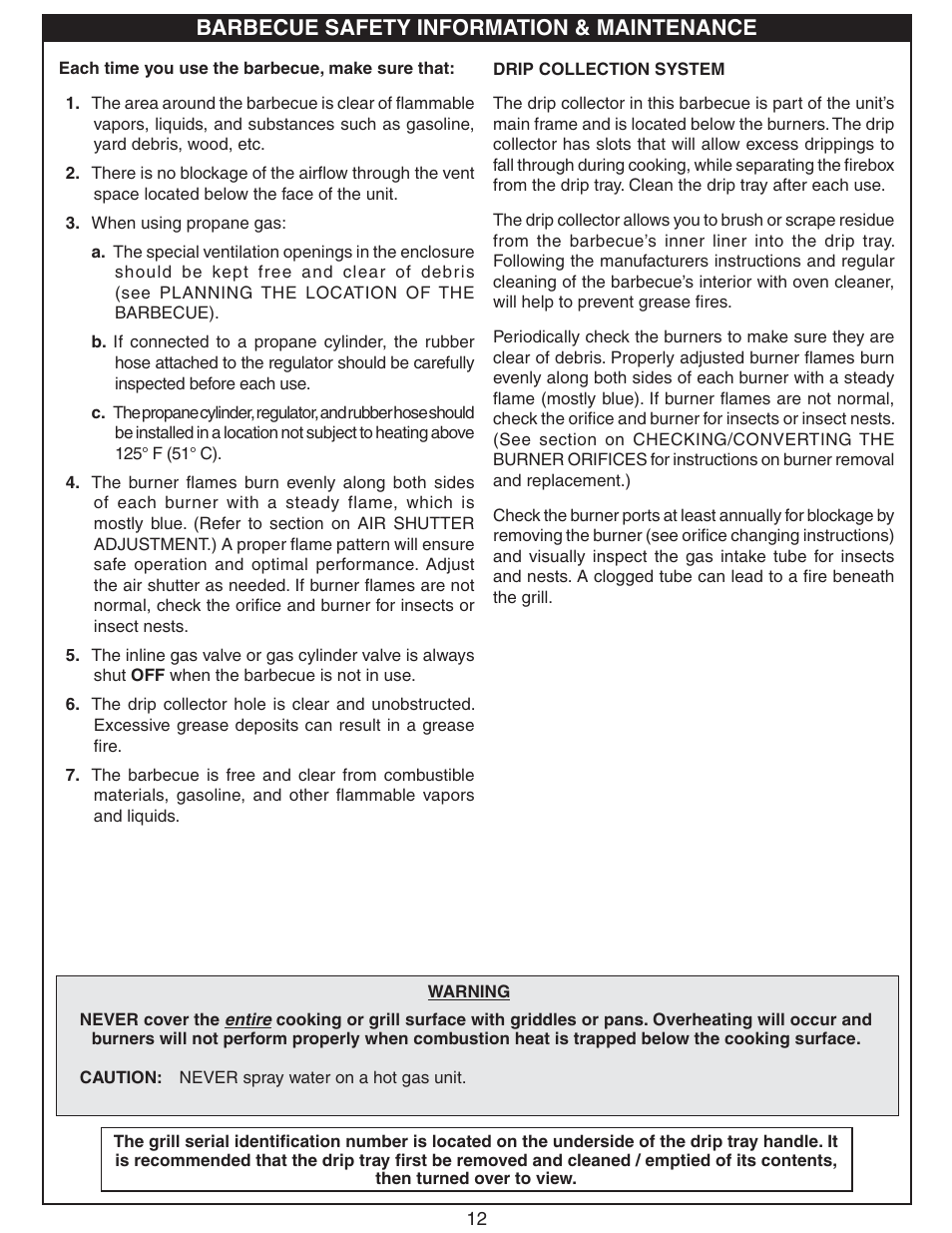 Barbecue safety information & maintenance | Fire Magic Deluxe Countertop User Manual | Page 12 / 18