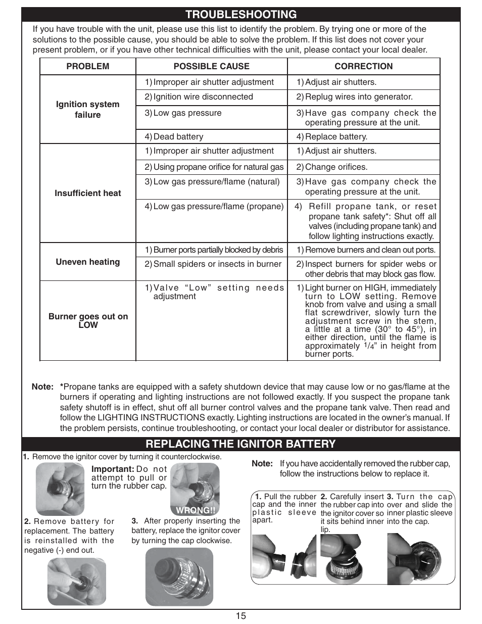 Replacing the ignitor battery troubleshooting | Fire Magic Deluxe Countertop User Manual | Page 15 / 18