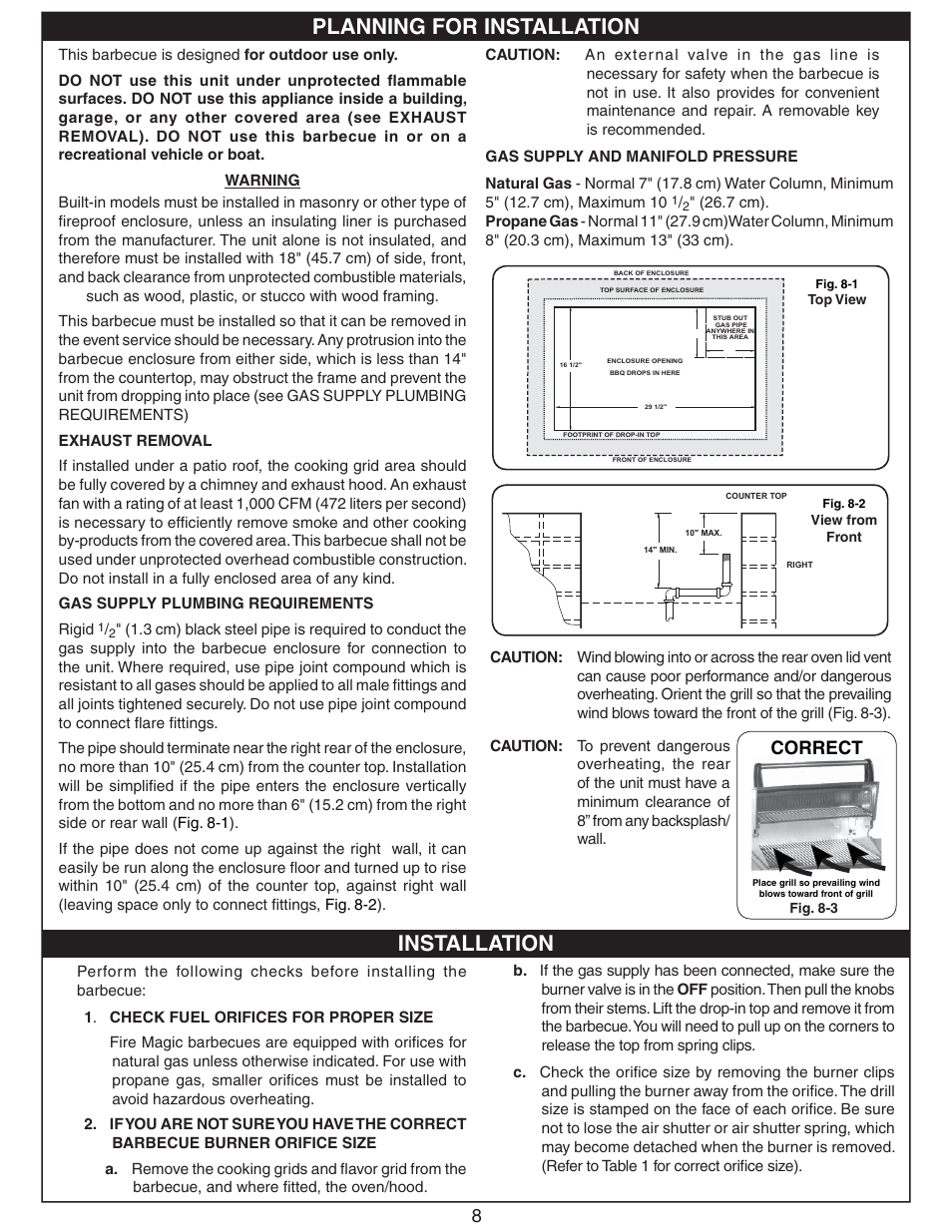 Installation, Planning for installation, Correct | Fire Magic Deluxe Countertop User Manual | Page 8 / 18