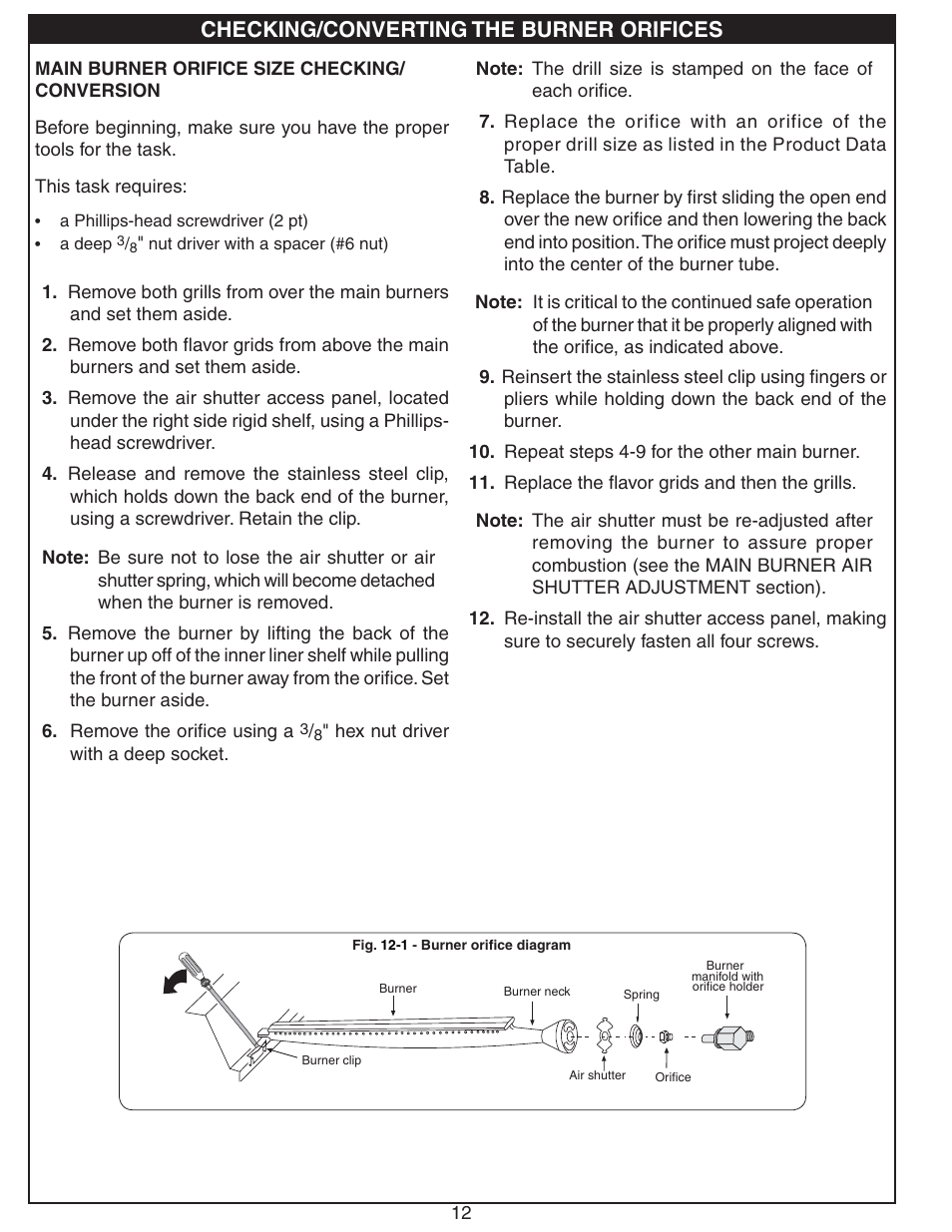 Checking/converting the burner orifices | Fire Magic Deluxe Post Barbecue Patio Mount User Manual | Page 12 / 20