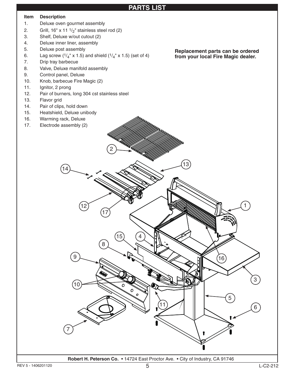 Parts list | Fire Magic Deluxe Post Barbecue Patio Mount User Manual | Page 5 / 20