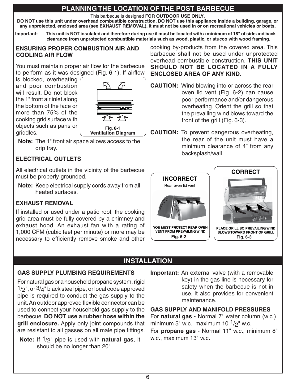 Planning the location of the post barbecue, Installation | Fire Magic Deluxe Post Barbecue Patio Mount User Manual | Page 6 / 20