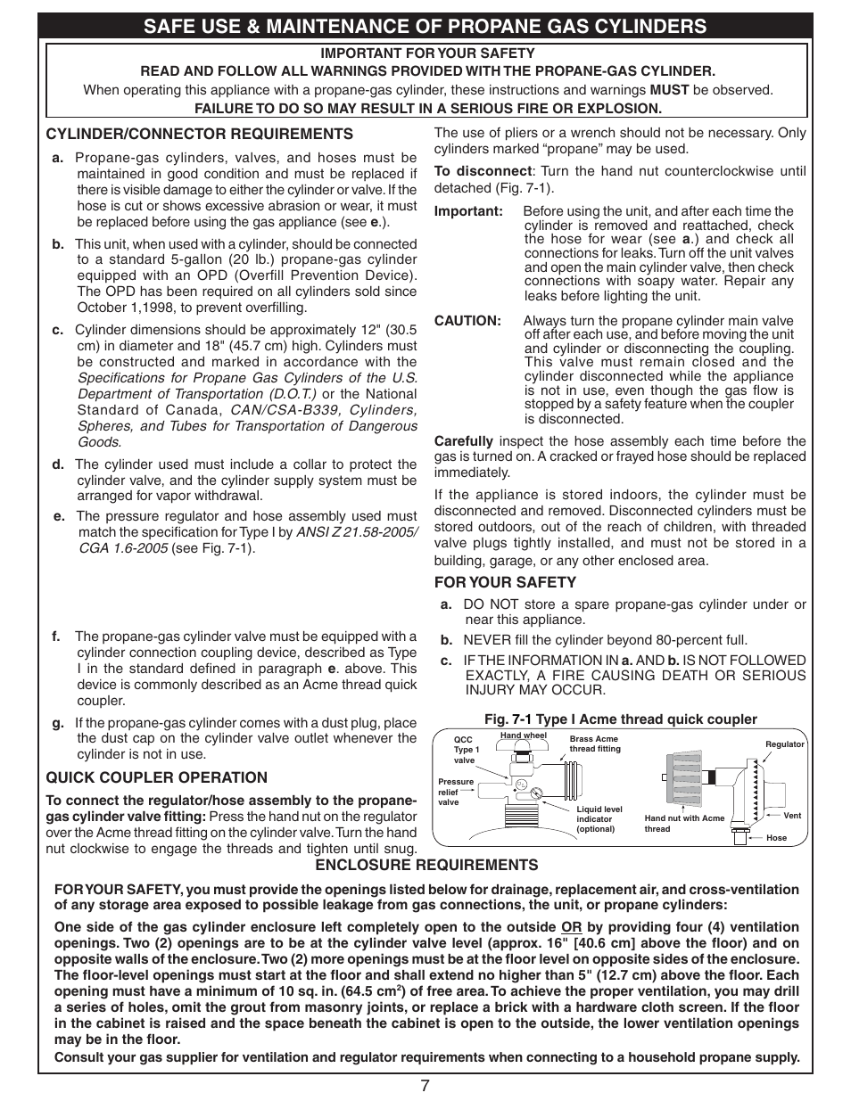 Safe use & maintenance of propane gas cylinders | Fire Magic Gourmet Power Burner Slide-In User Manual | Page 7 / 16