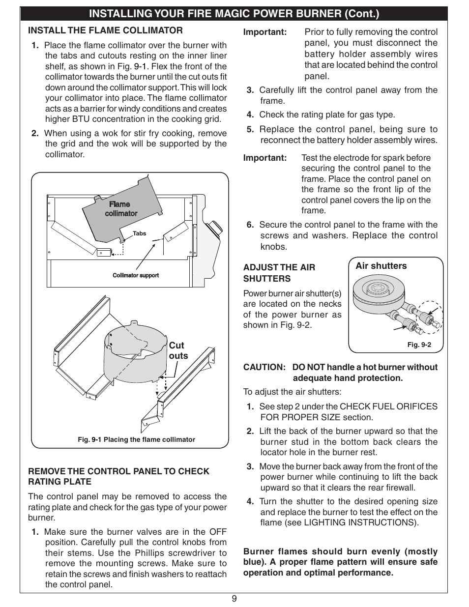 Installing your fire magic power burner (cont.) | Fire Magic Gourmet Power Burner Slide-In User Manual | Page 9 / 16