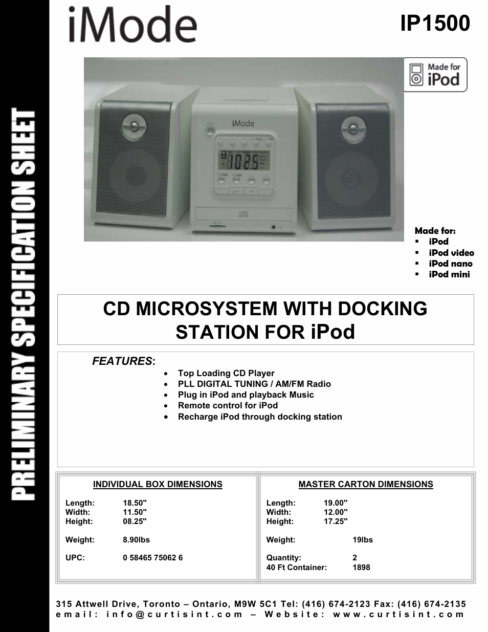 Curtis IP1500 User Manual | 1 page