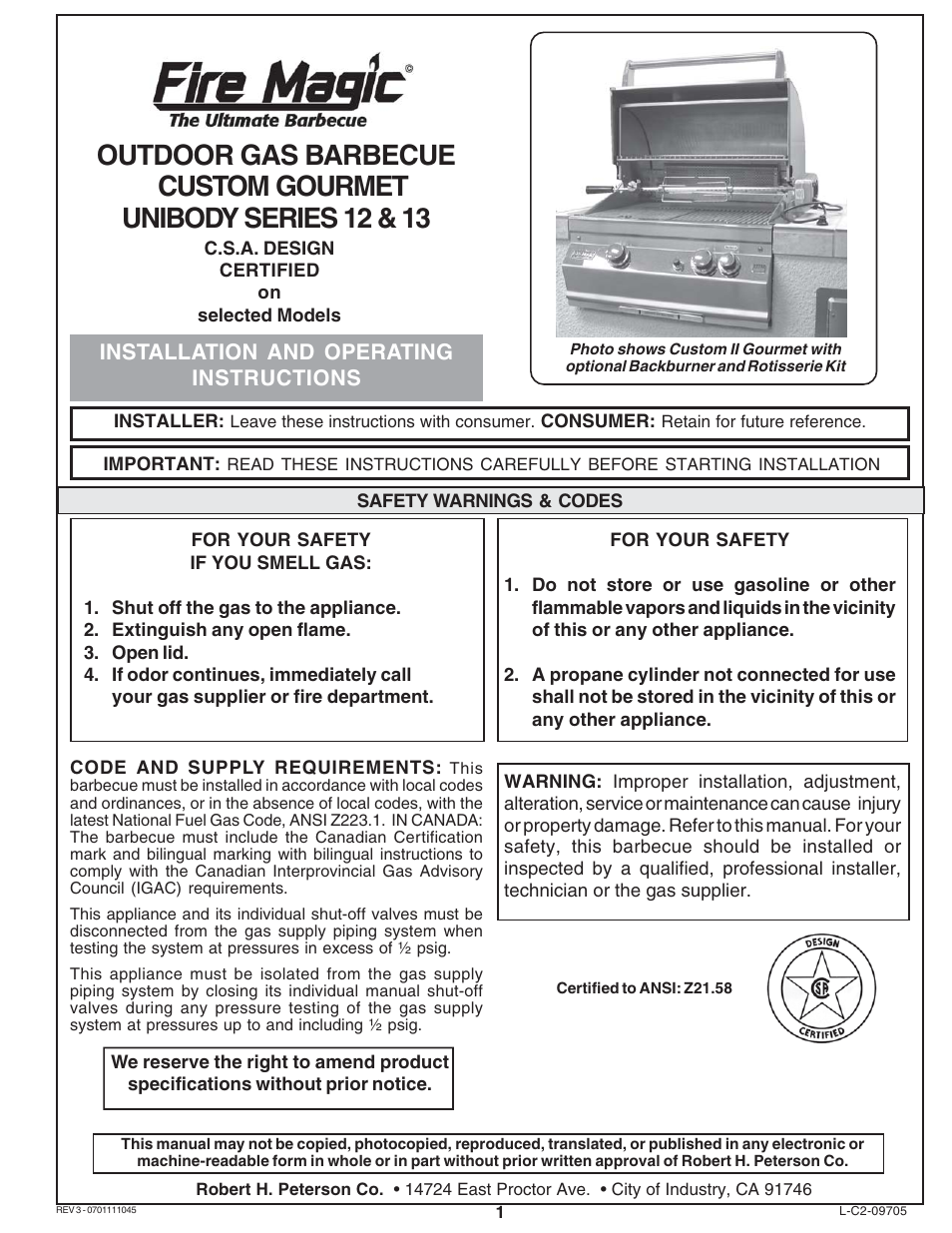 Fire Magic Custom Gourmet Unibody Series 12 & 13 User Manual | 16 pages