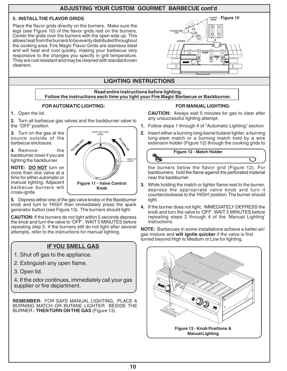 Adjusting your custom gourmet barbecue cont'd, Lighting instructions | Fire Magic Custom Gourmet Unibody Series 12 & 13 User Manual | Page 10 / 16