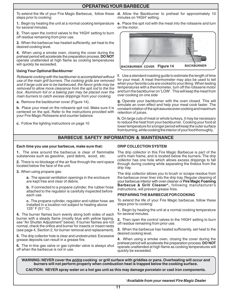 Operating your barbecue | Fire Magic Custom Gourmet Unibody Series 12 & 13 User Manual | Page 11 / 16