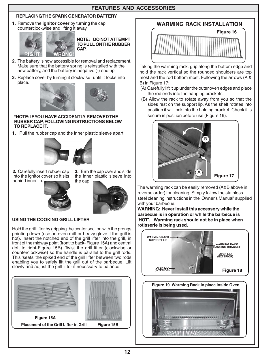 12 features and accessories, Warming rack installation | Fire Magic Custom Gourmet Unibody Series 12 & 13 User Manual | Page 12 / 16