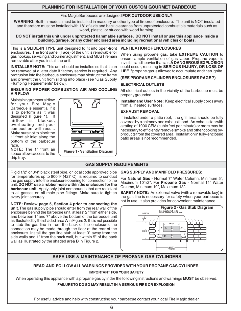 Gas supply requirements, Safe use & maintenance of propane gas cylinders | Fire Magic Custom Gourmet Unibody Series 12 & 13 User Manual | Page 6 / 16