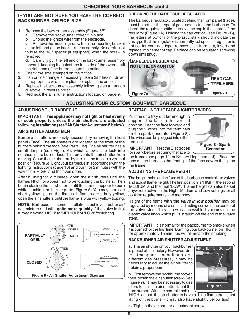 Checking your barbecue cont'd, Adjusting your custom gourmet barbecue | Fire Magic Custom Gourmet Unibody Series 12 & 13 User Manual | Page 9 / 16
