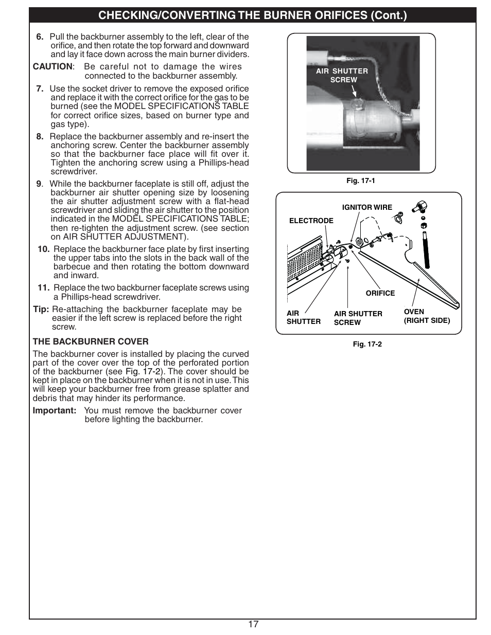 Checking/converting the burner orifices (cont.) | Fire Magic Regal I 34 series Drop In User Manual | Page 17 / 26