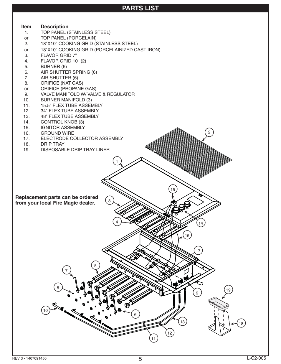 Parts list | Fire Magic Regal I 34 series Drop In User Manual | Page 5 / 26