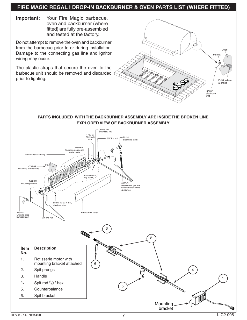 Mounting bracket | Fire Magic Regal I 34 series Drop In User Manual | Page 7 / 26