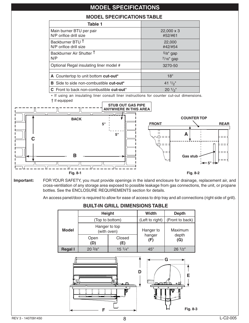Model specifications | Fire Magic Regal I 34 series Drop In User Manual | Page 8 / 26