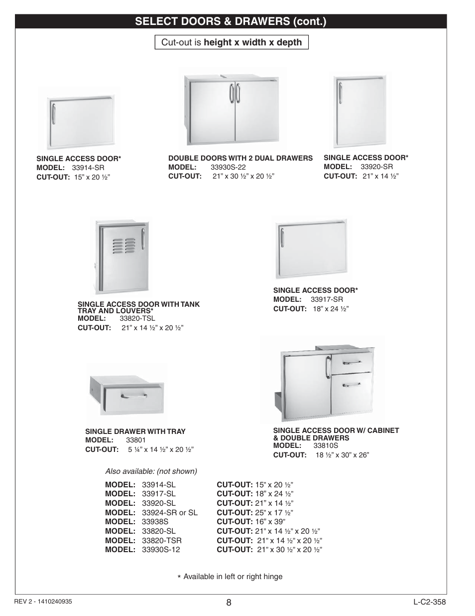 Select doors & drawers (cont.) | Fire Magic 53830-S Door and Drawer Common Instructions User Manual | Page 8 / 12