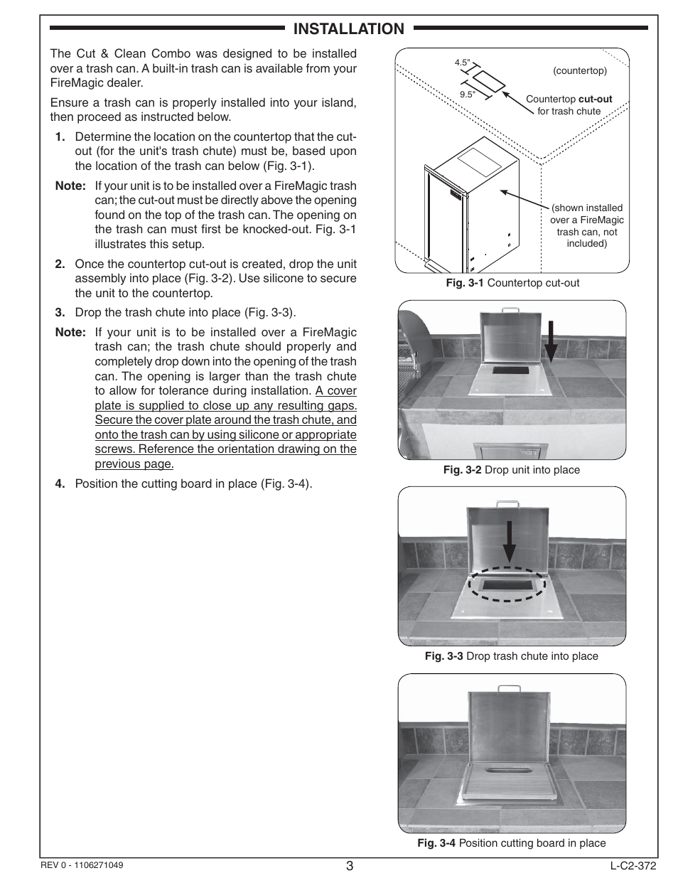 Installation | Fire Magic 53816 Cut & Clean Combo (Cutting Board & Trash Chute) User Manual | Page 3 / 4