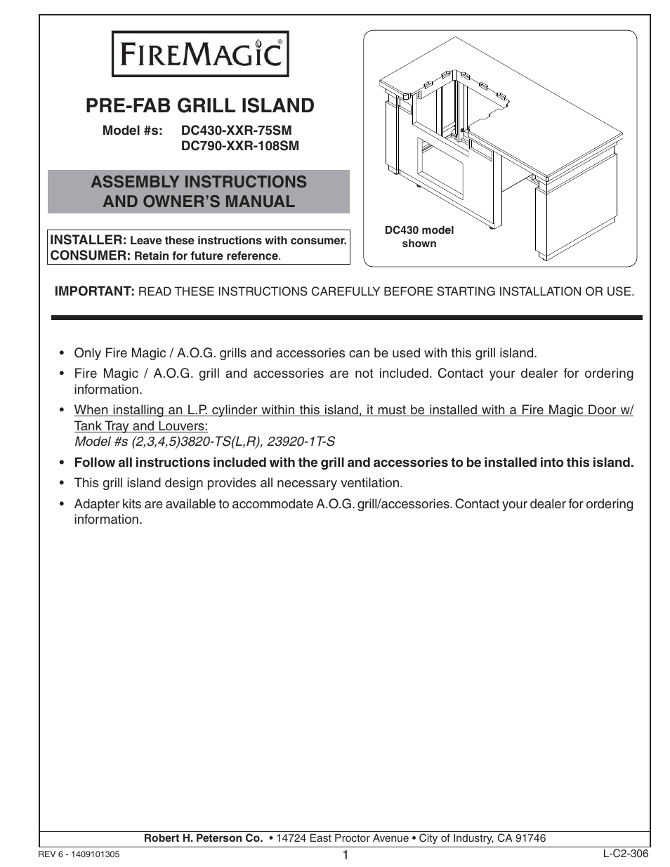 Fire Magic DC430-XXR-75SM Island Enclosure User Manual | 12 pages