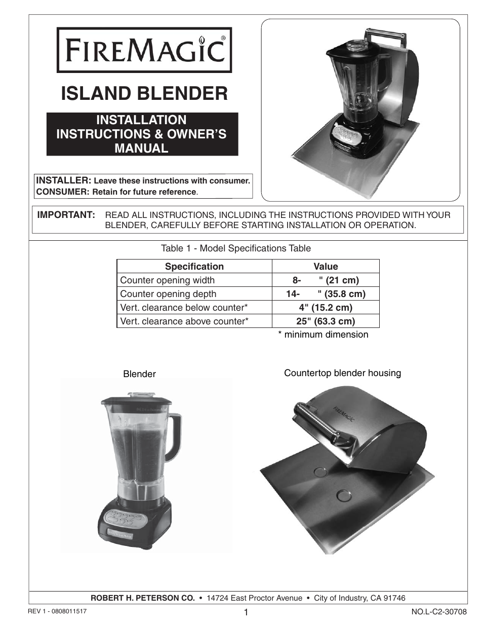 Fire Magic Island Blender User Manual | 4 pages